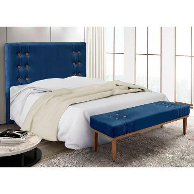 Kit Recamier E Cabeceira Santorini Spz 160cm Suede Azul Marinho