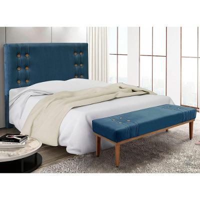Kit Recamier E Cabeceira Santorini Spz 160cm Veludo Azul Marinho