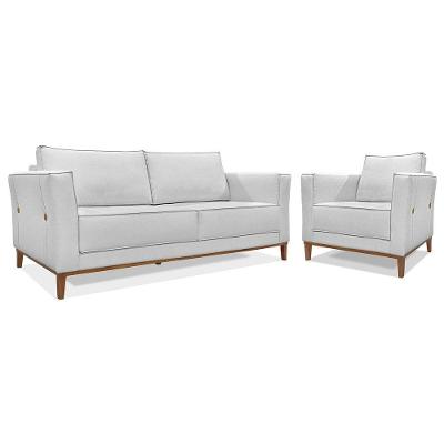 Kit Sofá 3 Lugares 190 Cm E Poltrona Sala De Estar Recepção Escritório Dinamarca Spz Linho - Adj Decor Grigio