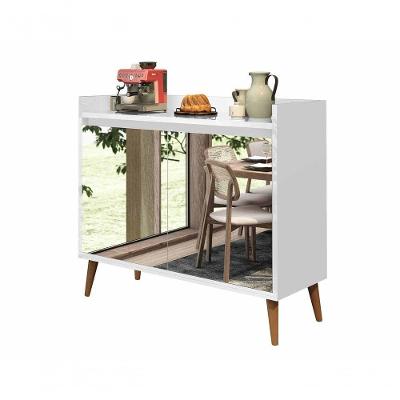 Buffet Aparador Retrô Com Espelho Delux 2 Portas Branco Gloss - Moveisaqui