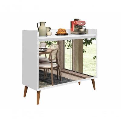 Buffet Aparador Retrô Com Espelho Clássico 2 Portas Branco Gloss - Moveisaqui