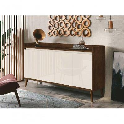 Buffet Aparador Retrô Clássico 4 Portas Malbec Com Off White - Moveisaqui