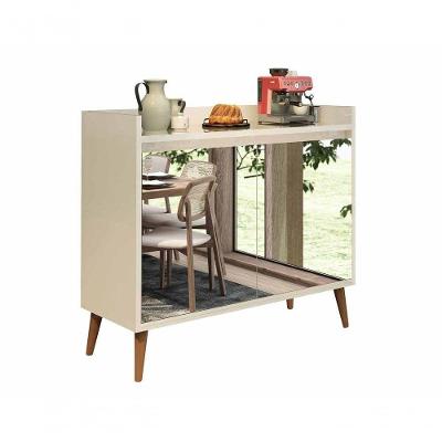 Balcão Buffet Retrô Com Espelho Delta 2 Portas Off White - Moveisaqui