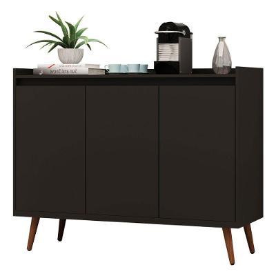 Buffet Aparador Retrô Clássico 3 Portas Preto - Moveisaqui