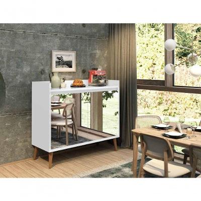 Balcão Buffet Retrô Com Espelho Delta 2 Portas Branco Gloss - Moveisaqui