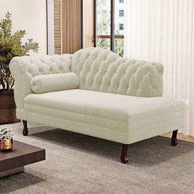 Divã Recamier Lavínia Clássico 120cm Capitonê Com Pés De Madeira Bouclê Bege - Desk Design
