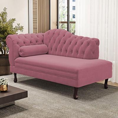 Divã Recamier Lavínia Clássico 120cm Capitonê Com Pés De Madeira Suede Rosa - Desk Design