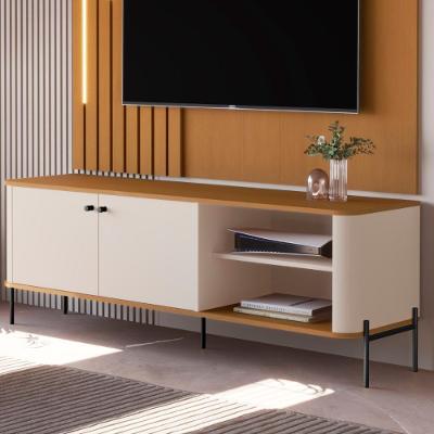 Rack Para Sala Tv Até 58 Polegadas Moderno 2 Portas - Off White Nature Preto