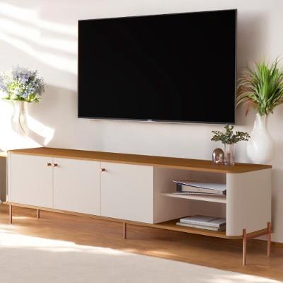 Rack Para Sala Tv Até 70 Polegadas Moderno 3 Portas - Off White Nature Bronze