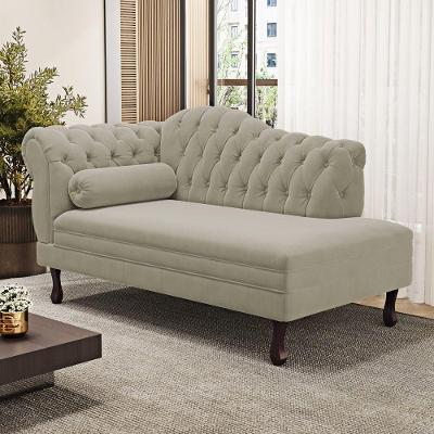 Divã Recamier Lavínia Clássico 120cm Capitonê Com Pés De Madeira Suede Bege - Desk Design