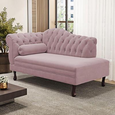 Divã Recamier Lavínia Clássico 120cm Capitonê Com Pés De Madeira Veludo Rosé - Desk Design