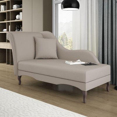 Divã Recamier Chaise Longue Valentina Clássico Com Pés De Madeira Veludo Bege - Desk Design