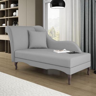 Divã Recamier Chaise Longue Valentina Clássico Com Pés De Madeira Linho Cinza - Desk Design