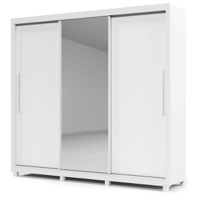 Guarda-roupa Com Espelho 3 Portas E Pés Royale Branco Acetinado - Gelius Móveis