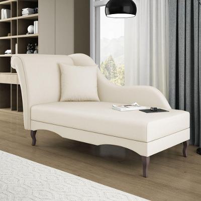 Divã Recamier Chaise Longue Valentina Clássico Com Pés De Madeira Bouclê Bege - Desk Design