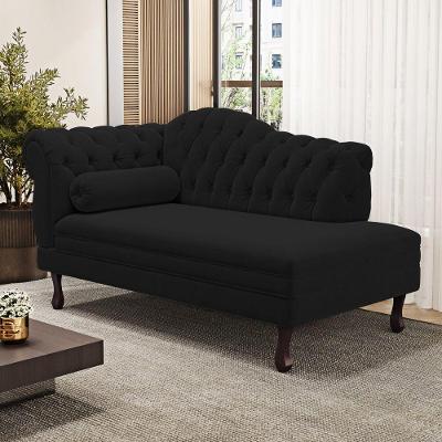 Divã Recamier Chaise Longue Lavínia 150cm Capitonê Pés De Madeira Suede Preto - Desk Design