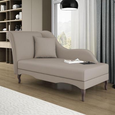 Divã Recamier Chaise Longue Valentina Clássico Com Pés De Madeira Suede Bege - Desk Design