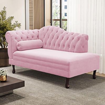 Divã Recamier Chaise Longue Lavínia 150cm Capitonê Pés De Madeira Courino Rosa - Desk Design