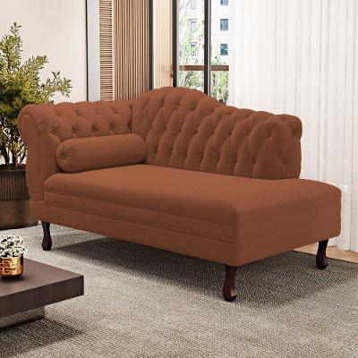 Divã Recamier Chaise Longue Lavínia 150cm Capitonê Pés De Madeira Bouclê Terracota - Desk Design