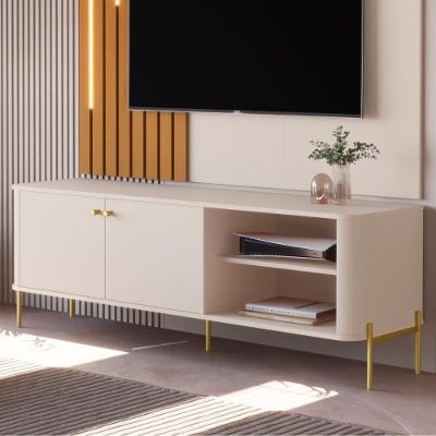 Rack Para Sala Tv Até 58 Polegadas Moderno 2 Portas - Off White Dourado