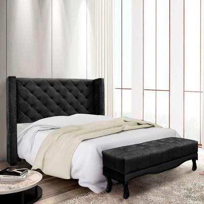 Kit Cabeceira E Recamier Egito Spz 140cm Suede - Adj Decor Preto