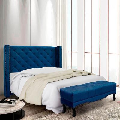 Kit Cabeceira E Recamier Egito Spz 160cm Suede - Adj Decor Azul Marinho