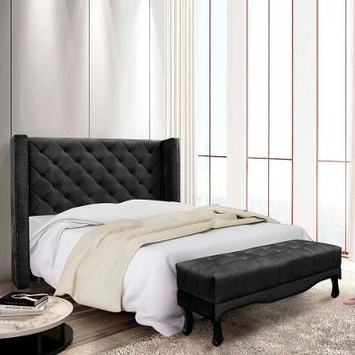 Kit Cabeceira E Recamier Egito Spz 160cm Veludo - Adj Decor Preto