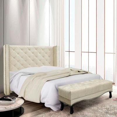 Kit Cabeceira E Recamier Egito Spz 160cm Veludo - Adj Decor Bege