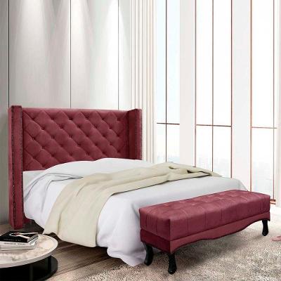 Kit Cabeceira E Recamier Egito Spz 160cm Veludo - Adj Decor Vinho