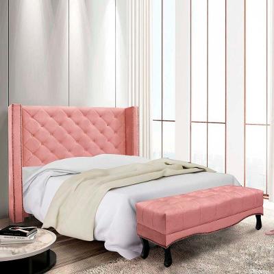 Kit Cabeceira E Recamier Egito Spz 140cm Veludo - Adj Decor Rosa