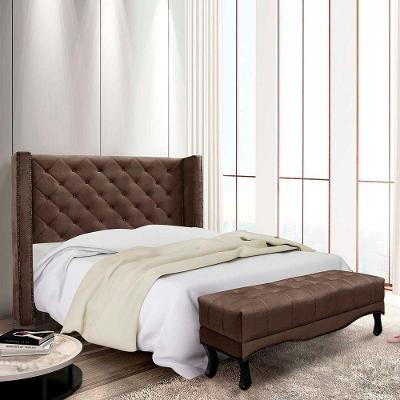 Kit Cabeceira E Recamier Egito Spz 90cm Veludo - Adj Decor Marrom