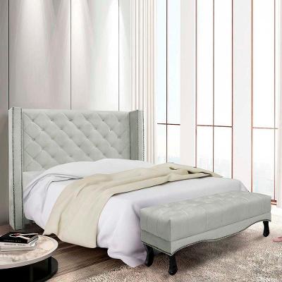 Kit Cabeceira E Recamier Egito Spz 90cm Veludo - Adj Decor Prata