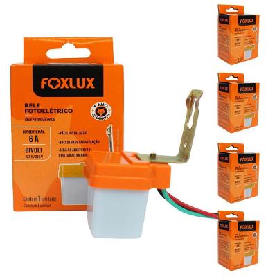 Kit 5 Relé Fotoelétrico Cinza Com Base Bivolt 6a Foxlux