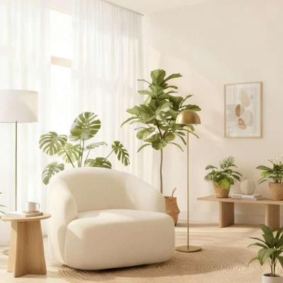 Poltrona Orgânica Luxo Recepção Lótus Bouclé Cor Bege