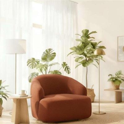 Poltrona Orgânica Luxo Recepção Lótus Bouclé Cor Terracota