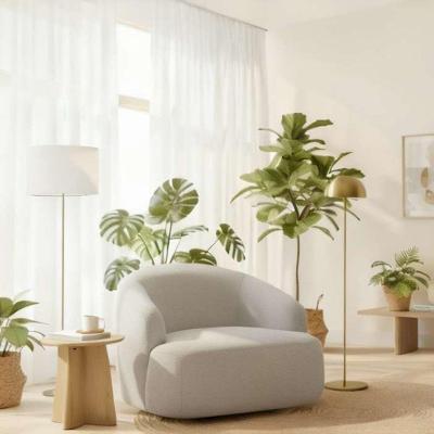 Poltrona Orgânica Luxo Recepção Lótus Bouclé Cor Cinza