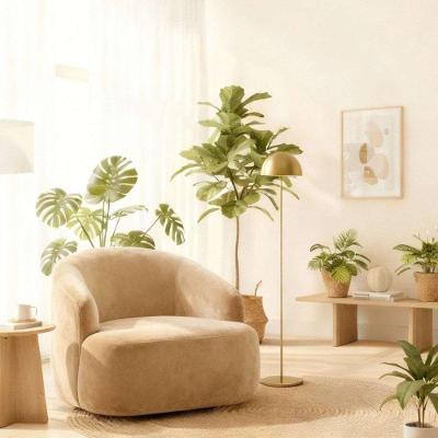 Poltrona Orgânica Luxo Recepção Lótus Suede Cor Bege