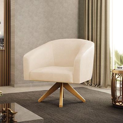 Poltrona Sala Decorativa Stella Base De Madeira Giratória Ma30 Sintético Pu Bege D03 - D'rossi