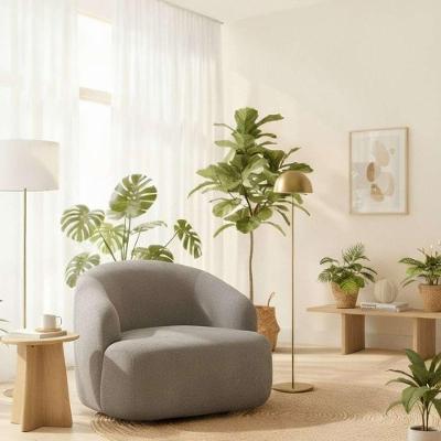 Poltrona Orgânica Luxo Recepção Lótus Linho Cinza Claro