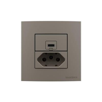 Placa Para Móveis 80x80 Com Tomada Usb-c 2a 10w E Tomada 2p+t 20a Margirius Sleek Argila Argila
