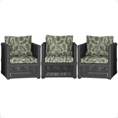 3 Poltronas Madri Alumínio Corda Náutica Estofado 5 Trama Preto