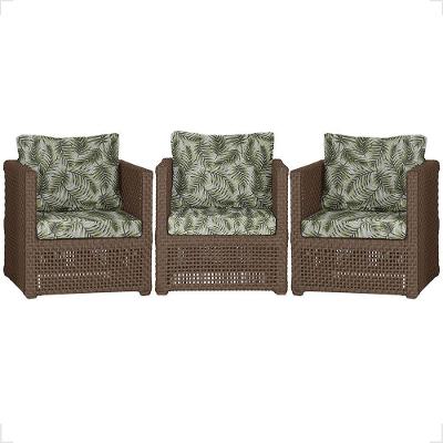 3 Poltronas Madri Alumínio Corda Náutica Estofado 5 Trama Marrom