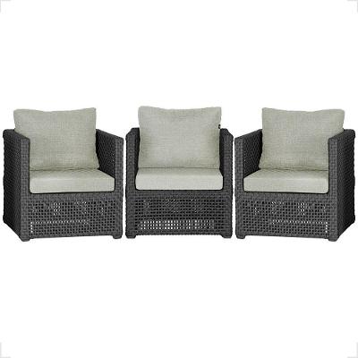 3 Poltronas Madri Alumínio Corda Náutica Estofado 3 Trama Preto