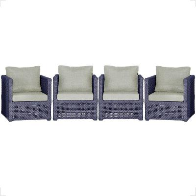 4 Poltronas Madri Alumínio Corda Náutica Estofado 3 Trama Azul