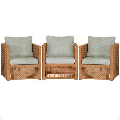 3 Poltronas Madri Alumínio Corda Náutica Estofado 3 Trama Terra Cota