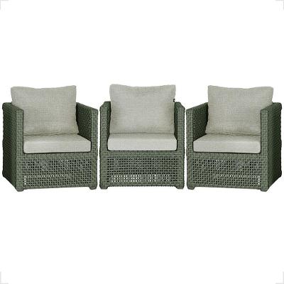 3 Poltronas Madri Alumínio Corda Náutica Estofado 3 Trama Verde