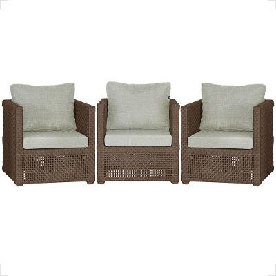 3 Poltronas Madri Alumínio Corda Náutica Estofado 3 Trama Marrom