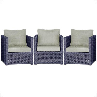 3 Poltronas Madri Alumínio Corda Náutica Estofado 3 Trama Azul