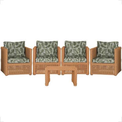 Mesa E 4 Poltronas Madri Corda Náutica Estofado 5 Trama Terra Cota