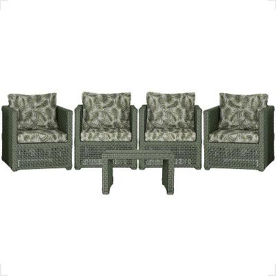 Mesa E 4 Poltronas Madri Corda Náutica Estofado 5 Trama Verde